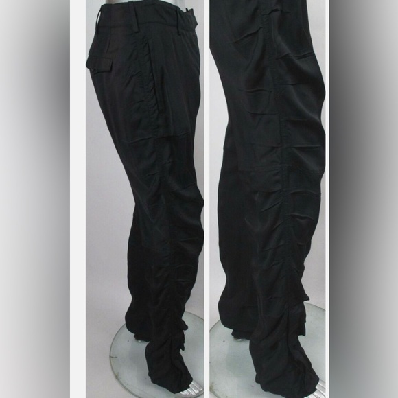 PRADA SIDE RUCHED PLEATED BUTTON LEG PANTS - Picture 1 of 13